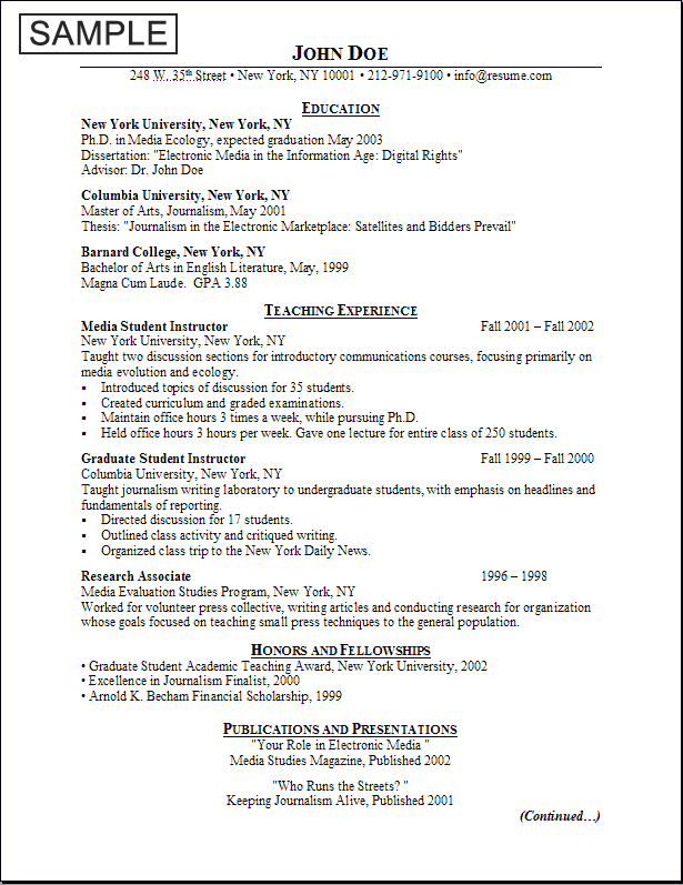 Cv Format For Freshers