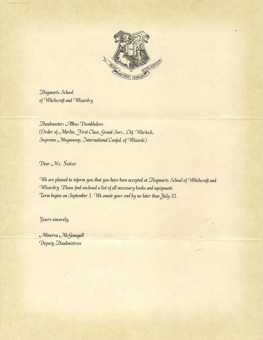Hogwarts Acceptance Letter Template Free