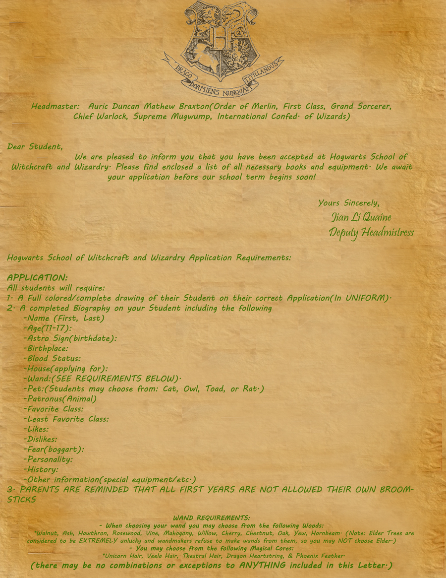 Hogwarts Acceptance Letter Template Free Printable