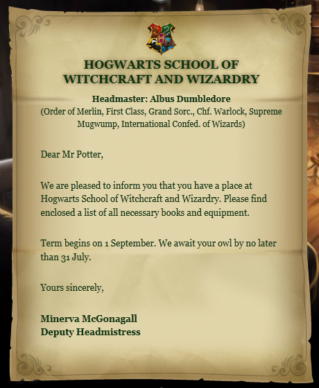 Hogwarts Acceptance Letter Template Free Printable