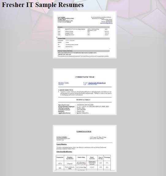 Latest Cv Format For Freshers Download